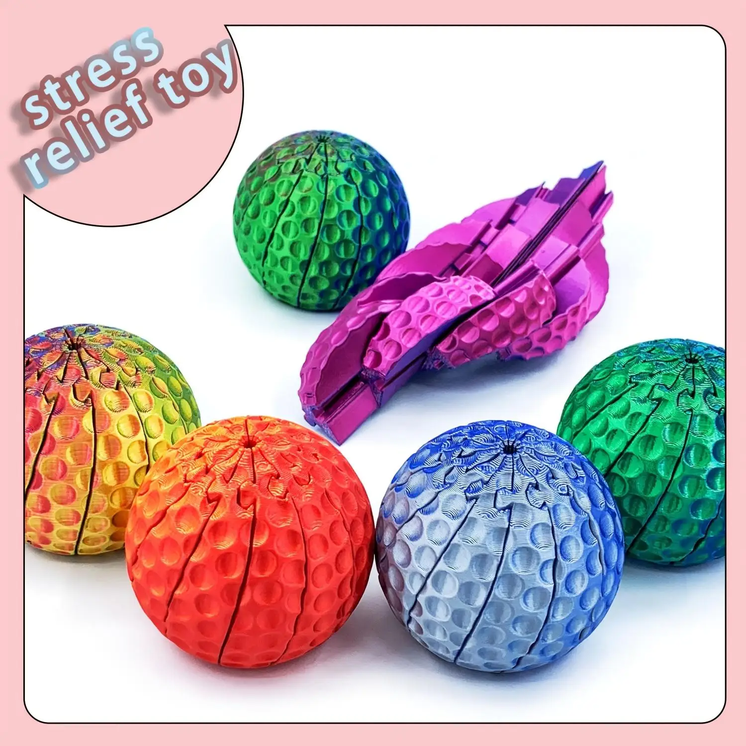 3D printed golf ball-shaped slime toy, a fun desktop ornament for home, helps relieve stress and is suitable as a unique gift.