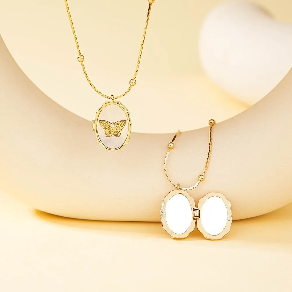 Foldable Design Photo Box Pendant Zircon Butterfly DIY Accessories Star Sun Openable Photo Frame Necklace Pendant For Women