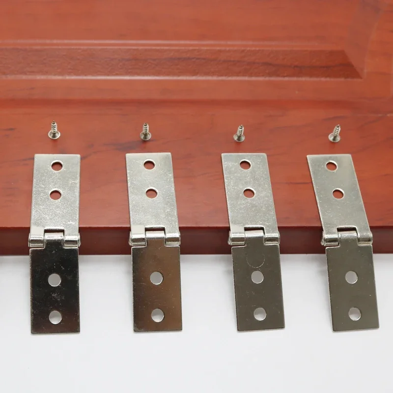 2Pcs Cabinet Door Luggage Hinges 4 Holes Jewelry Wood Boxes Hinges Furniture Decoration with Screws 74*20mm Sliver