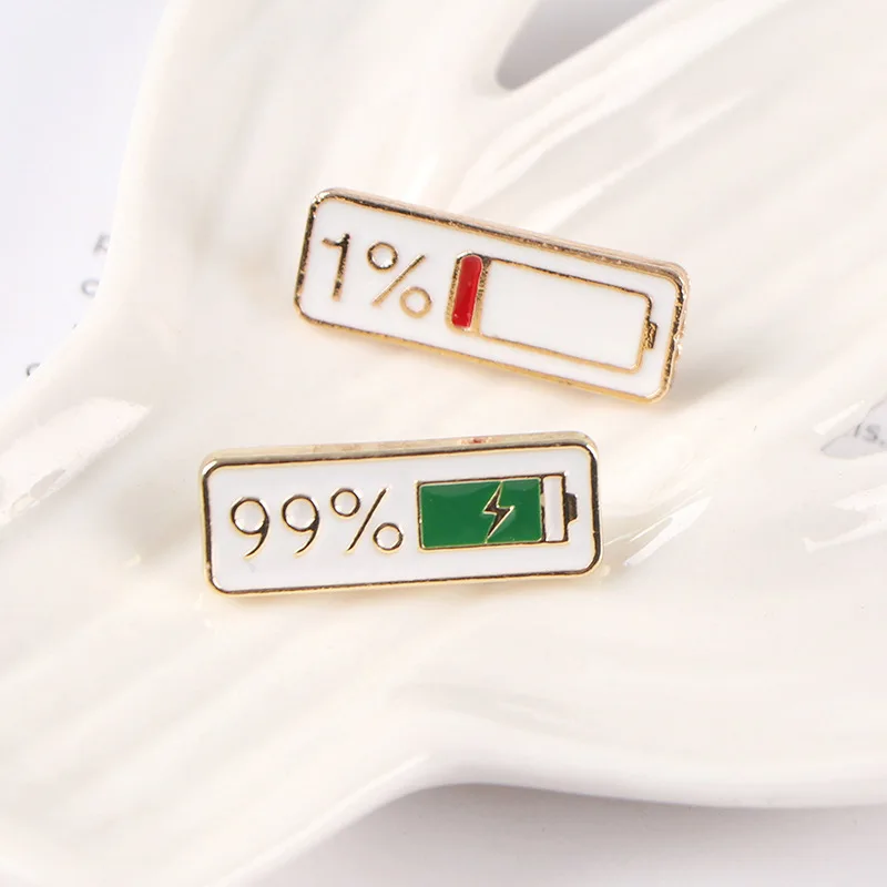 Cute 99% And 1% Enamel Electricity Badge Lovely Green Red Energy Battery Brooch Lapel Backpack Decoration Charm Jewelry Gift
