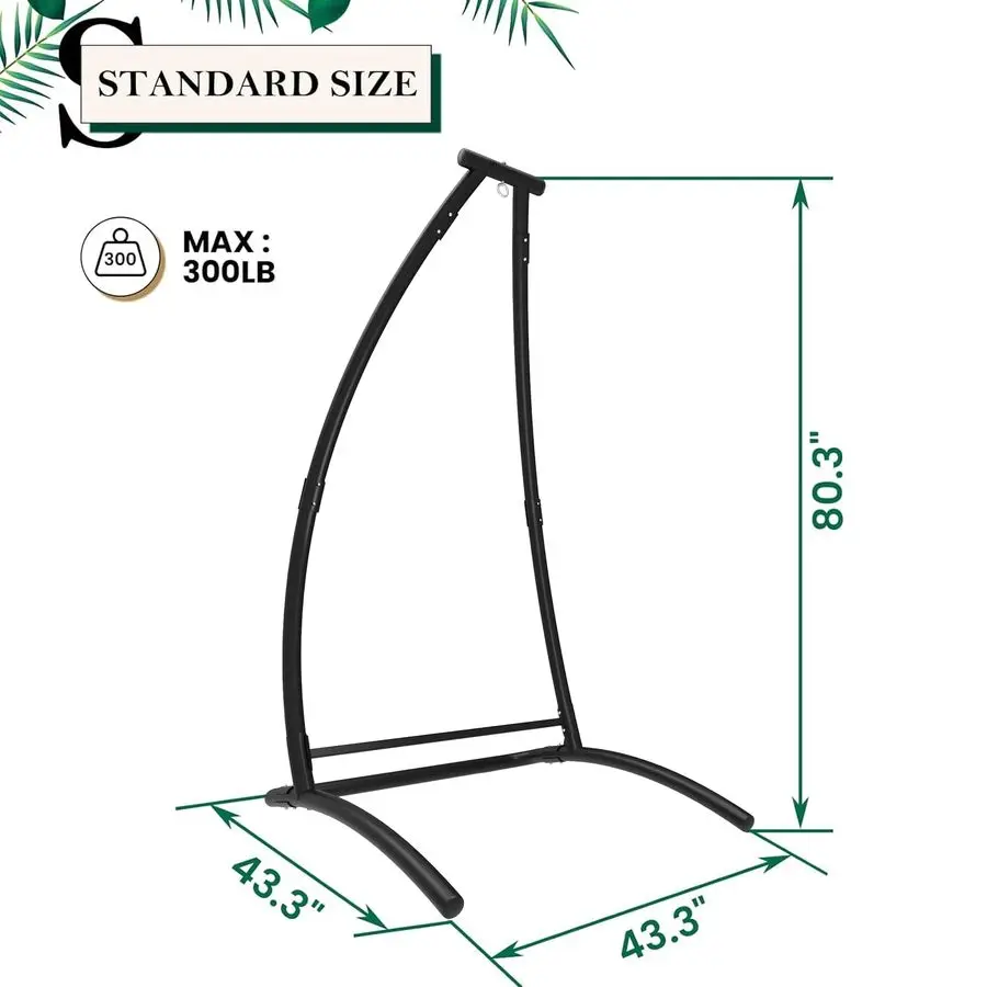 C型ハンモックチェアスタンド、頑丈なスチール製スイングハンモックチェアスタンド、屋内外スイングフレームに適しています（シートは含まれていません）