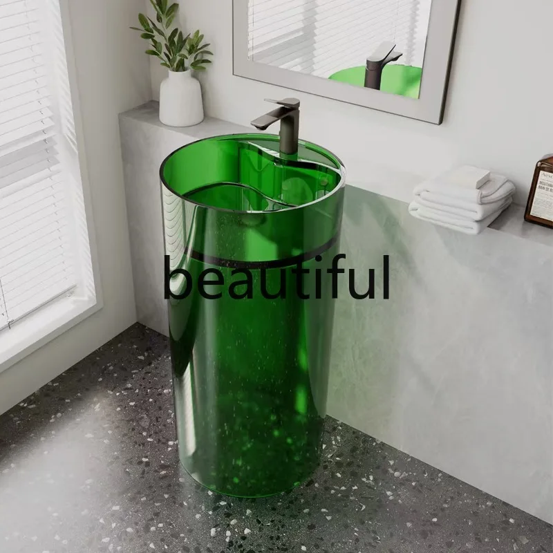 

Integrated floor-to-ceiling bathroom, courtyard wash basin, single basin, transparent resin crystal column basin.