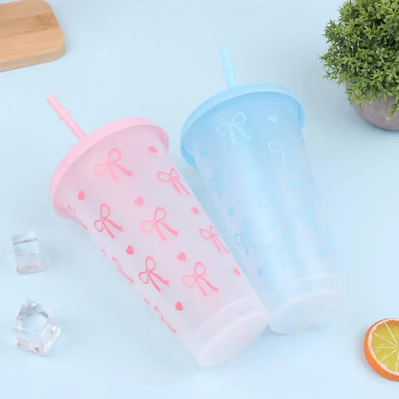 1 قطعة 700 مللي مع الأغطية سيبي الصيف كوب امتصاص الوردي القوس سعة كبيرة زجاجة ماء عصير كوب حليب القدح البارد