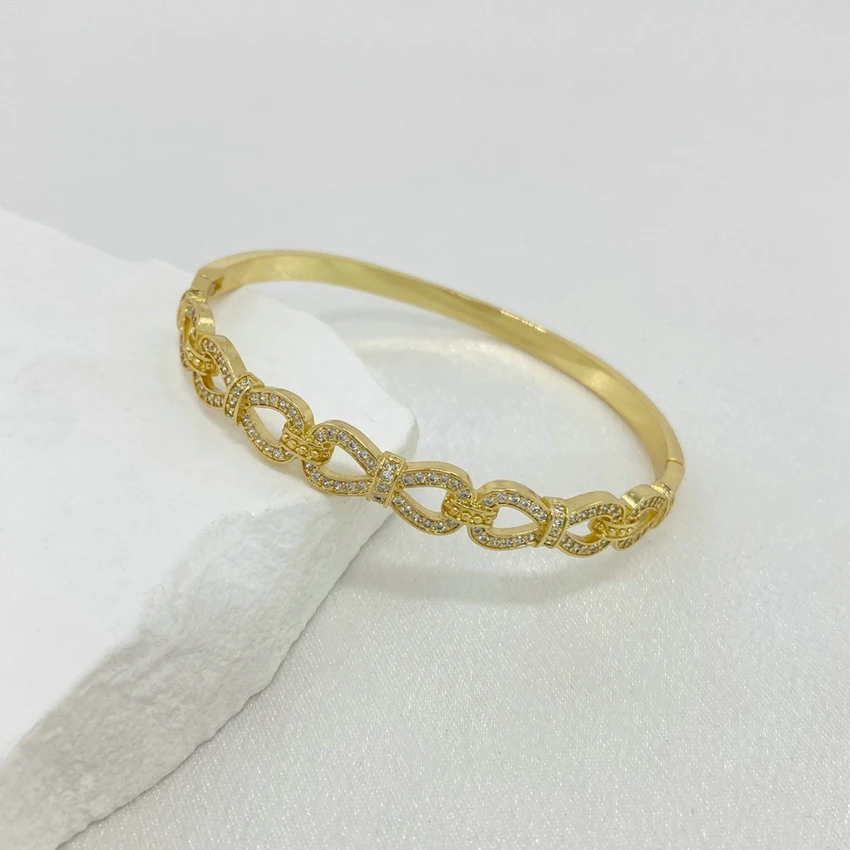 

New Zircon Gold Plated Simple Knot Bangle Adjustable Open Cuffs Bracelet for Women Tie the Knot Bangle