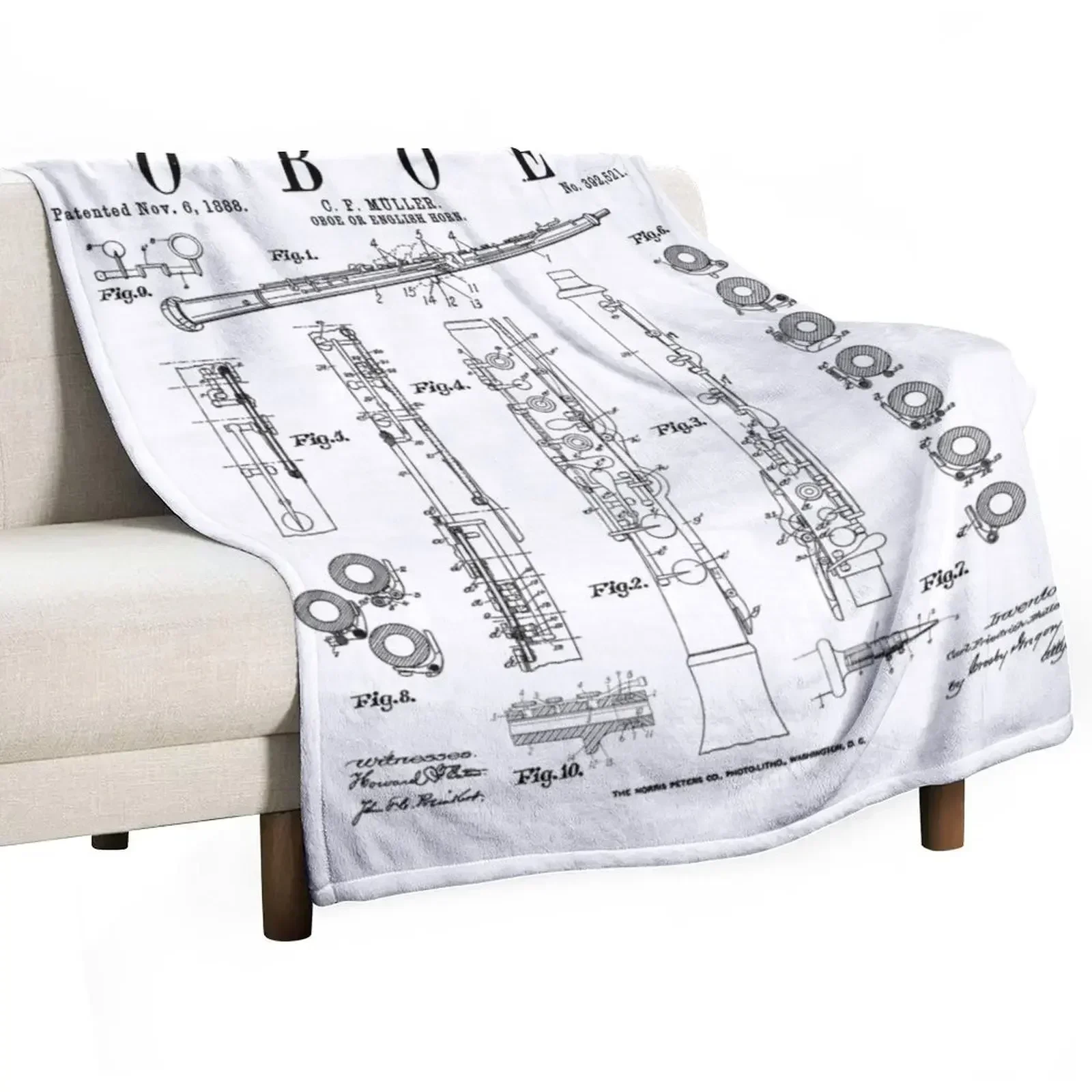 Oboe Vintage Patent Oboist Drawing Print Throw Blanket Plaid Thin Tourist Luxury St Multi-Purpose Blankets