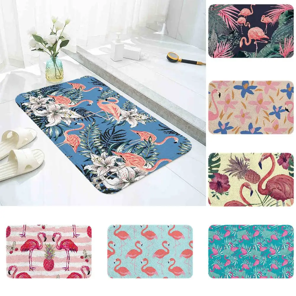 

Flamingo Pattern Home Durable Floor Mat for Entrance Bedroom Washroom Bathroom Doorways Absorbent Non-Slip Foot Mats