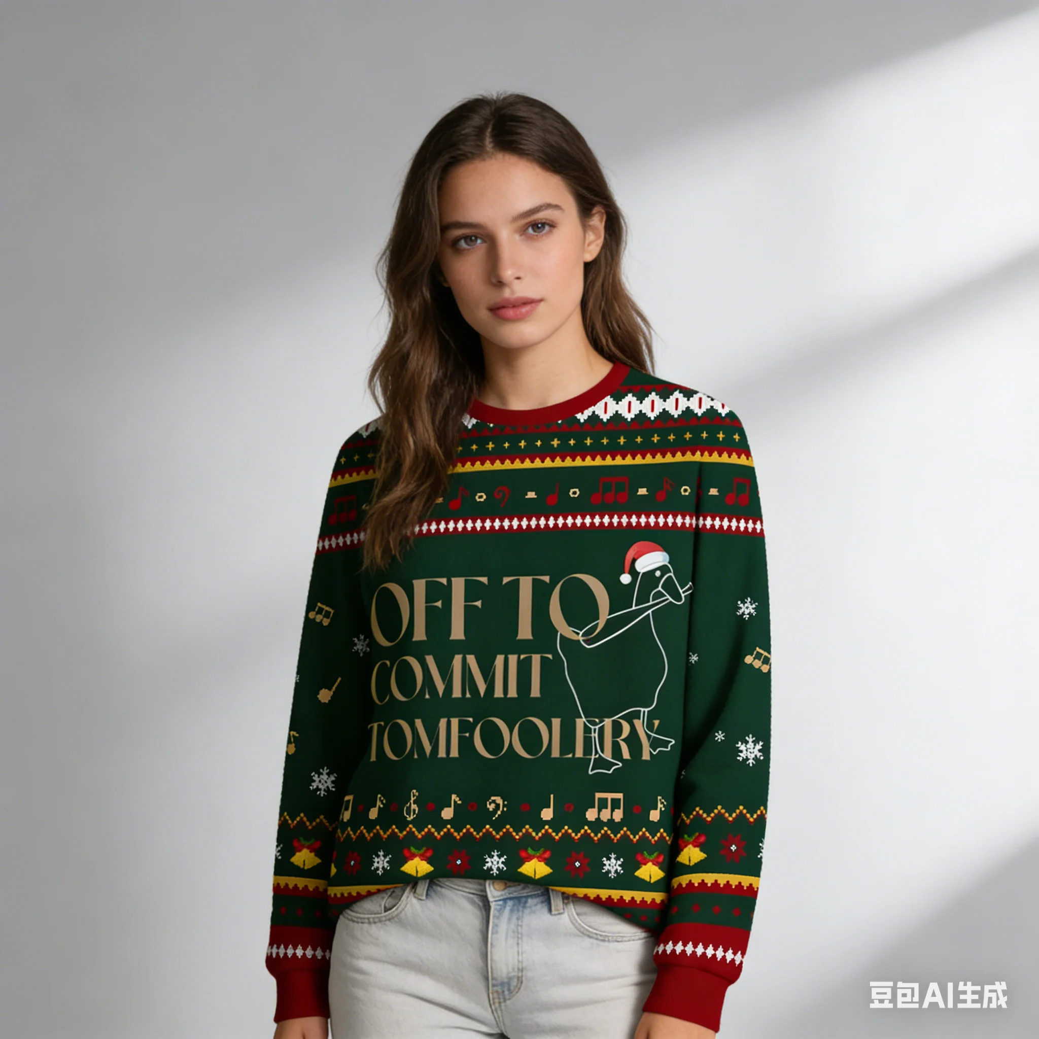 Wish 67 Christmas Style Graphic Long Sleeve Knitted Hoodie Couple Outfits Layer Snowflake Pattern Crew Neck Full Length Hoodie