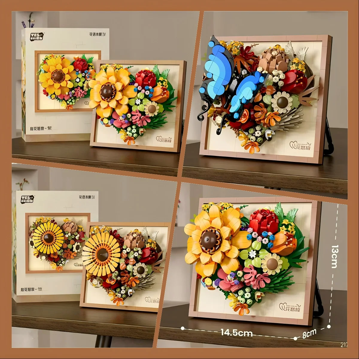 RiceBlcok 765pcs Bloemboeket Bouwstenen Set Creatieve Muurkunst Kader Kerstcadeaus thuis tafelblad decoratie