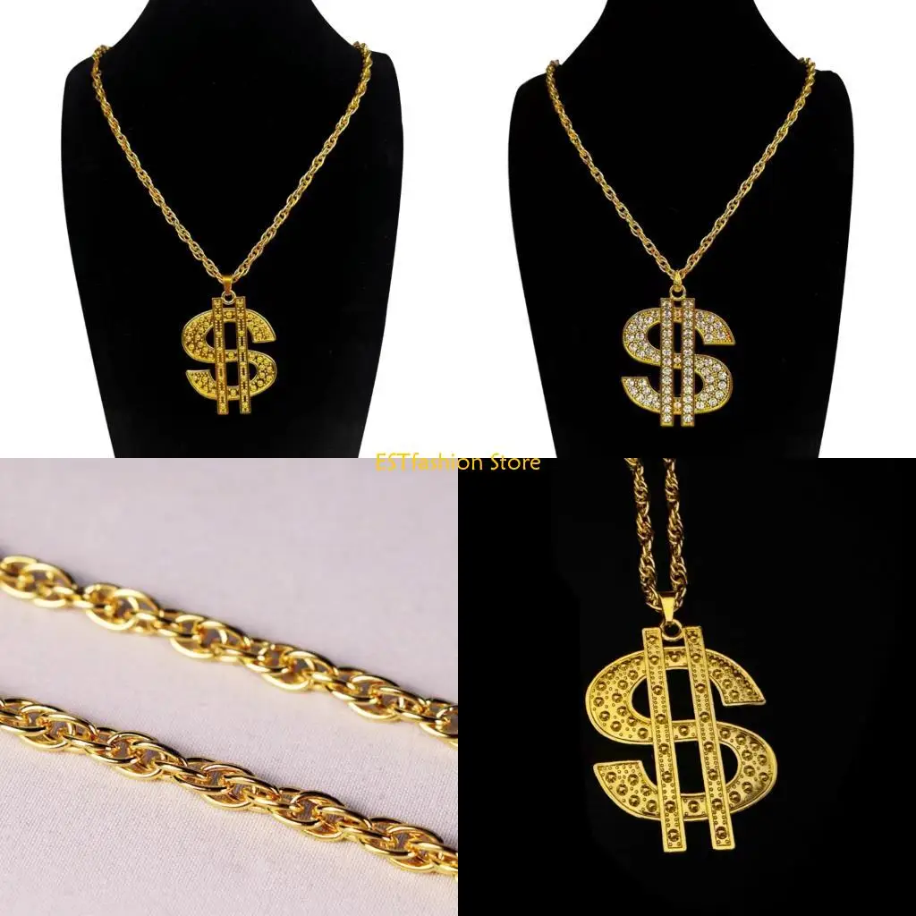

Y5GC блестящее ожерелье из сплава со стразами и символом доллара для вечеринки, костюм музыкального фестиваля