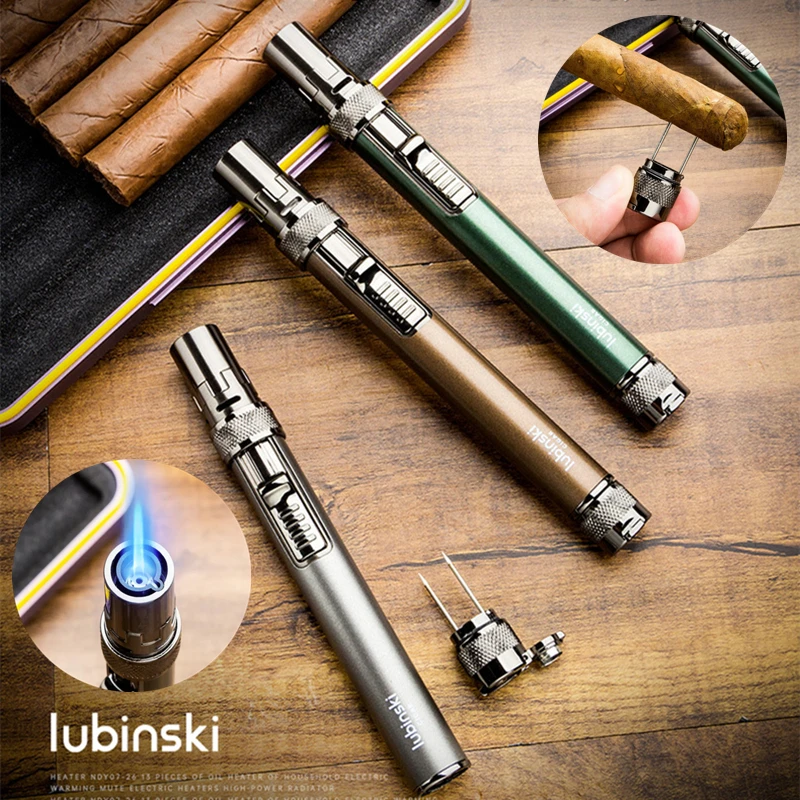 

LUBINSKI Metal Multi functional Cigar Lighter Windproof Turbo Jet Butane Lighter Outdoor with Cigar Opener Portable Lighter