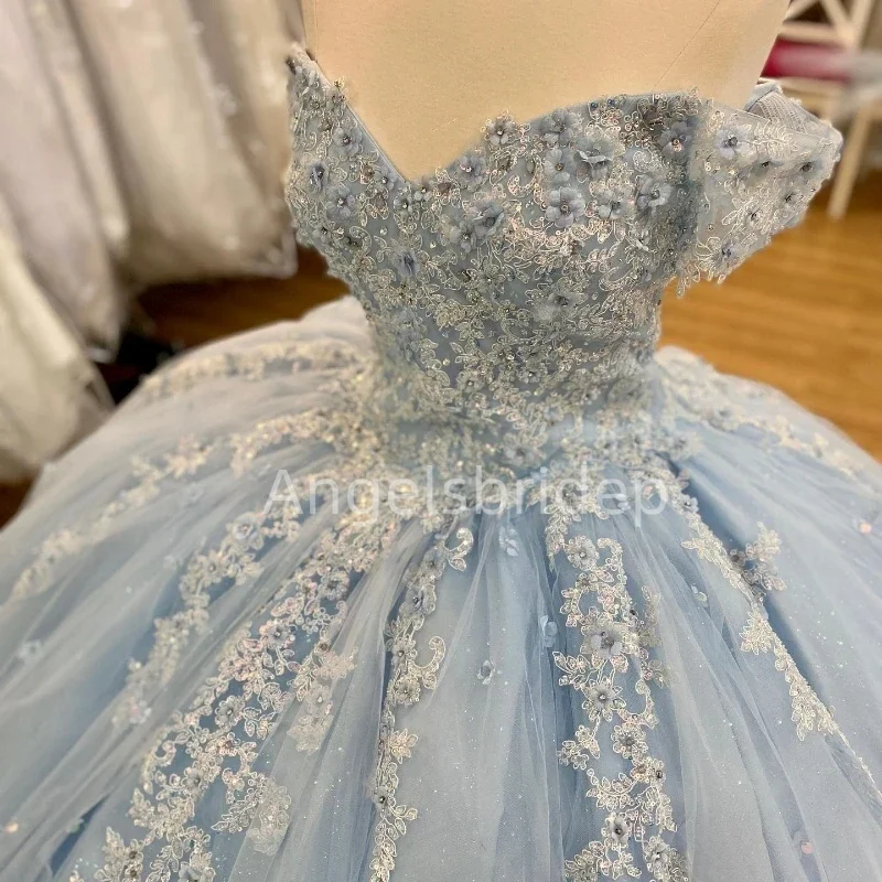 Angelsbridep-vestido De Graduación, traje De baile De princesa con apliques, color azul claro, dulce 16 quinceañera, Vestidos De fiesta De noche