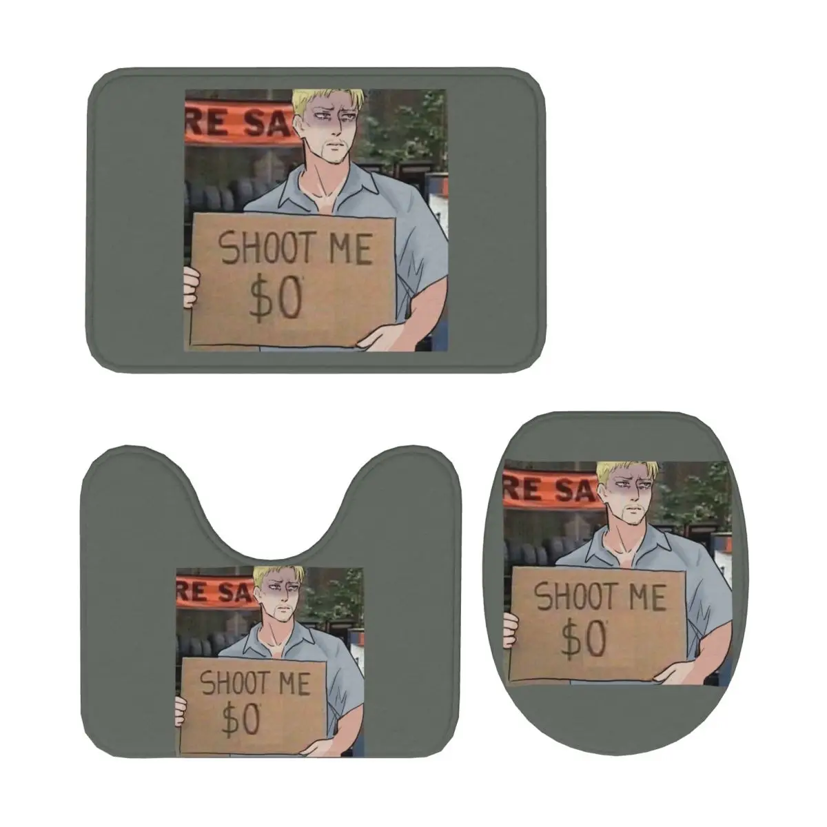 

Attack On Titan Reiner Braun 3 Pcs Bath Mat Bathroom Set Toilet Lid Cover Home Decor Non-Slip Carpet Floor Rug