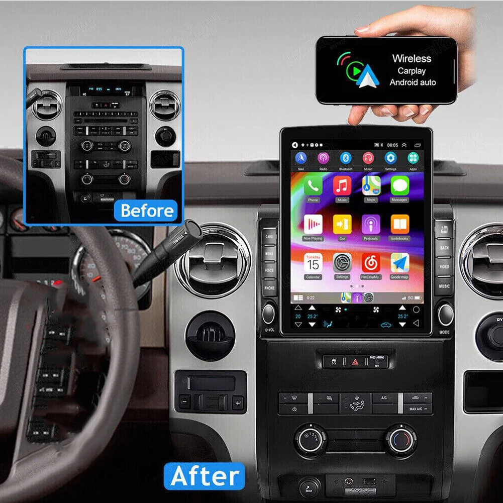 9.7inch New Android 13 Touch Car Radio Stereo GPS Navigation For Ford F150 2009-2014 Support Carplay Android Auto Car Screen Multimedia Player With Bluetooth WiFi FM/RDS DSP SWC AHD Camera