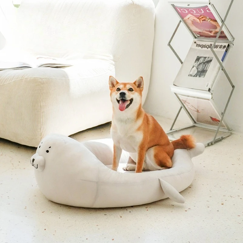 ختم شكل سرير للحيوانات الأليفة شبه مغلق التبريد القط سرير كلب الصيف قابل للغسل كول حصيرة الجليد وسادة تنفس وسادة مريحة أربعة مواسم استخدام L