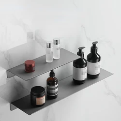 Bathroom Gun Gray Aluminum Shelf Tray Toilet Wall Mounted Cosmetics Storage Rack Toilet Shower Room Shower Gel Shelf