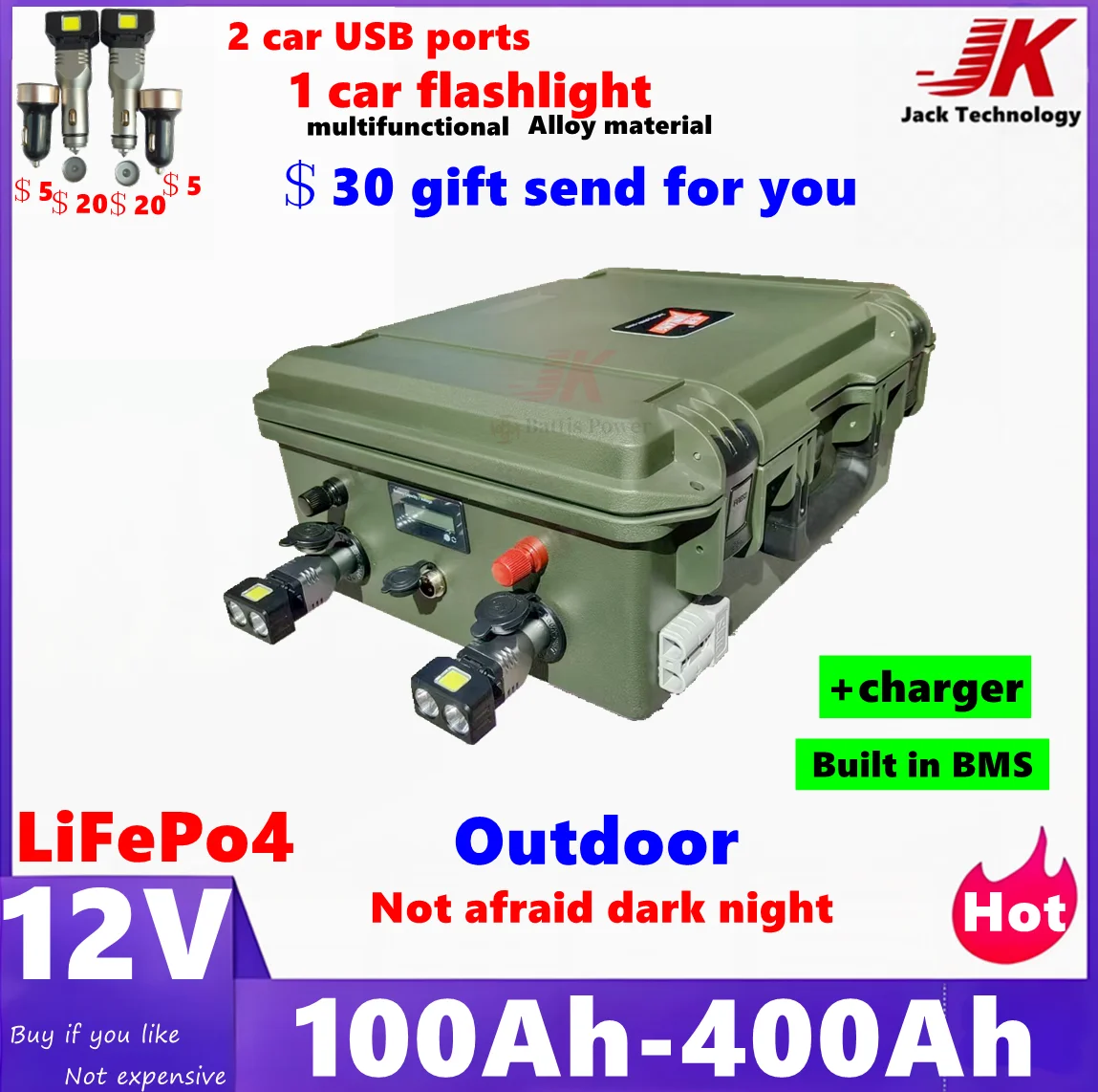 

JK LiFePo4 12V 100AH 150Ah 180Ah 200Ah 250Ah 300Ah 400Ah Lithium Battery for EV boat,Trolling Motor Solar Panel Outdoor,RV CAMP