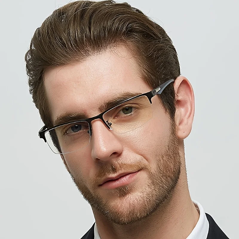 1‑Pack Men’s New Half‑Rim Ultra‑Light Computer Glasses, Flexible‑Durable Frame Minimal Business Plain Eyeglasses for Office Use
