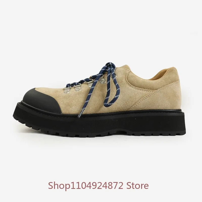 

Nordic Retro Casual Derby Shoes Cow Suede Low-Top Work Shoes Men Chunky-Sole Lace-Up Outdoor Hiking Shoes