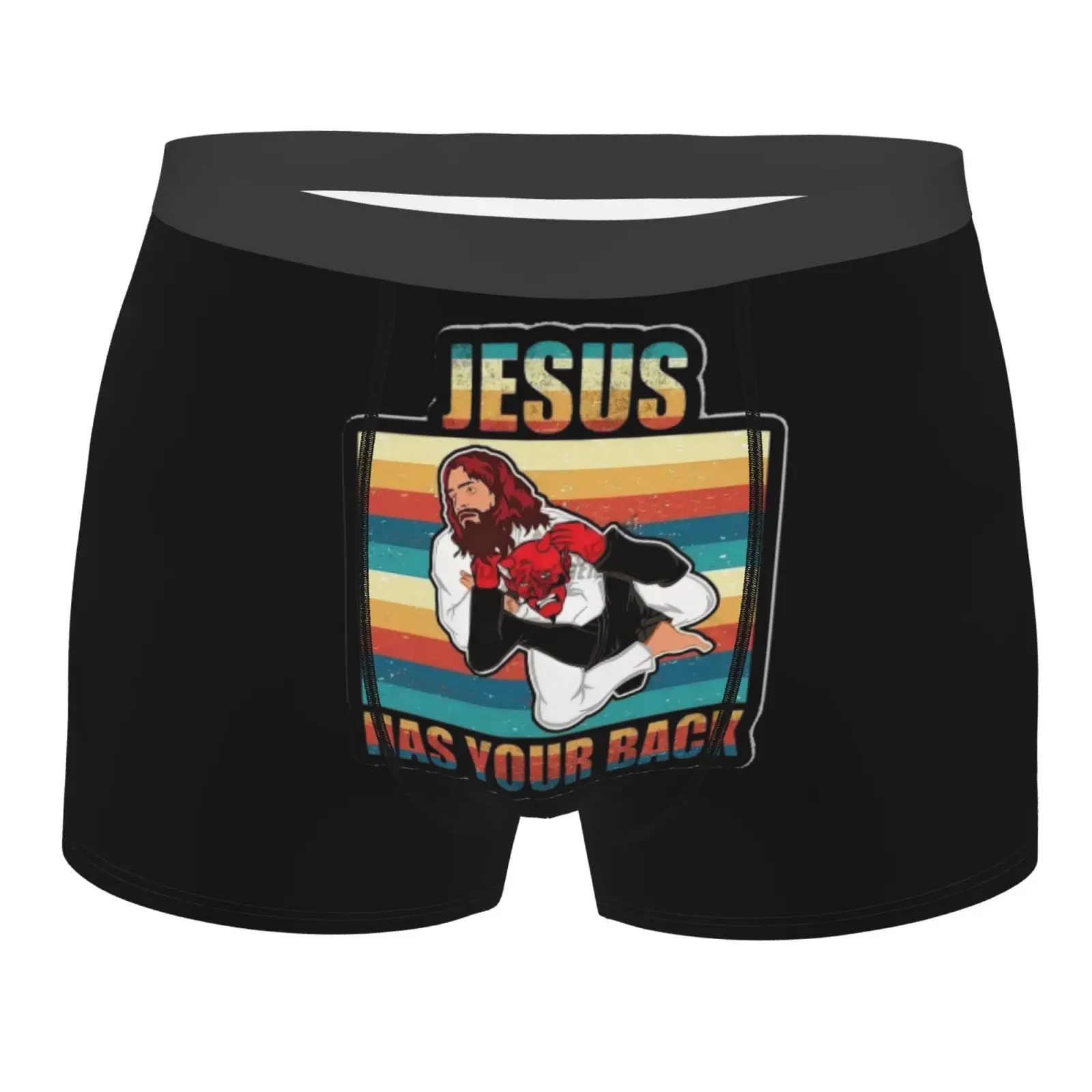 Jesus Has Your Back Jiu Jitsu Retro Christian Jesus Faith Underpants Homme Panties Man Underwear Comfortable Shorts Boxer Briefs