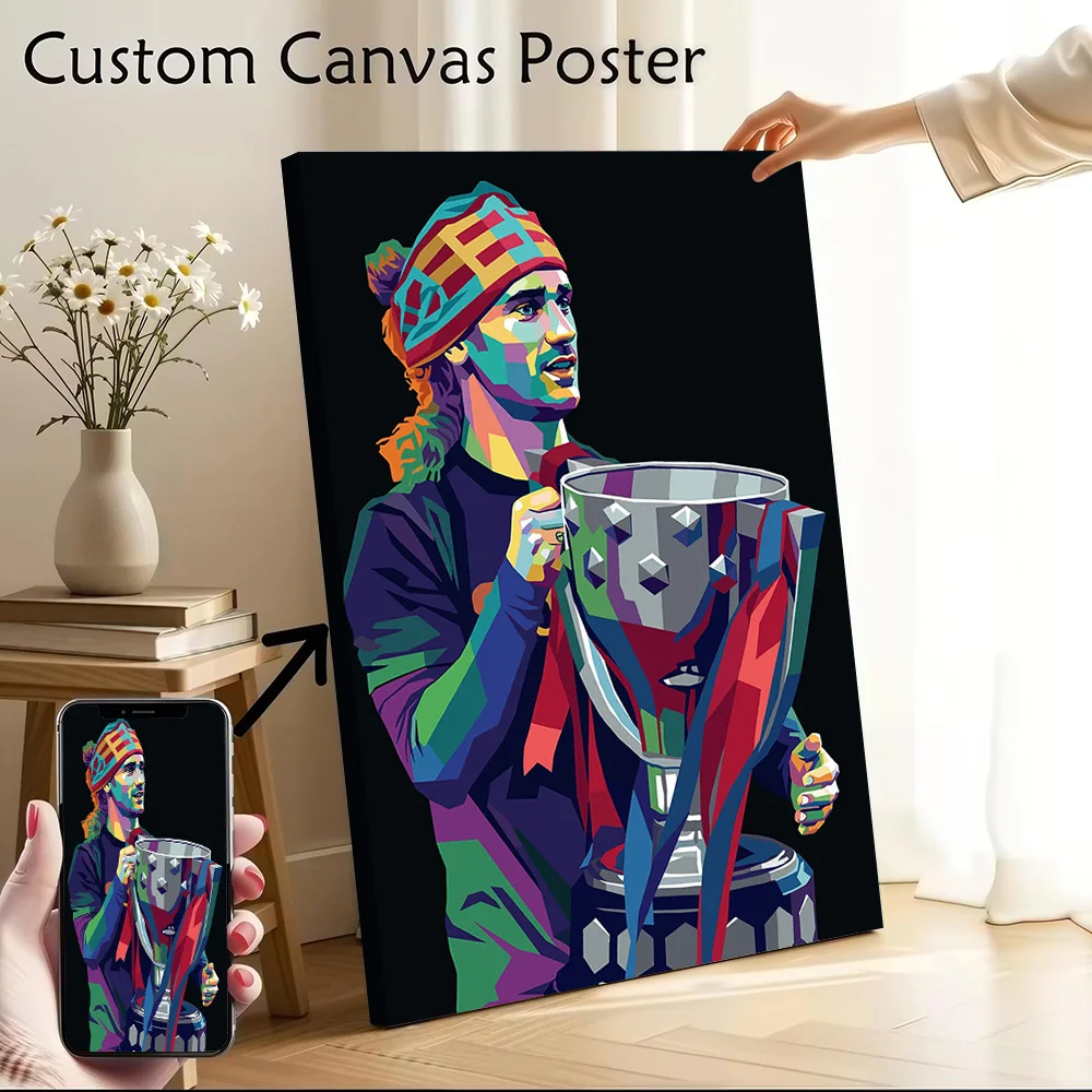 Antoine Griezmann With Trophy Canvas Poster Customizable Pictures Wall Art Canvas Painting for Decorative Paintings Room Decor