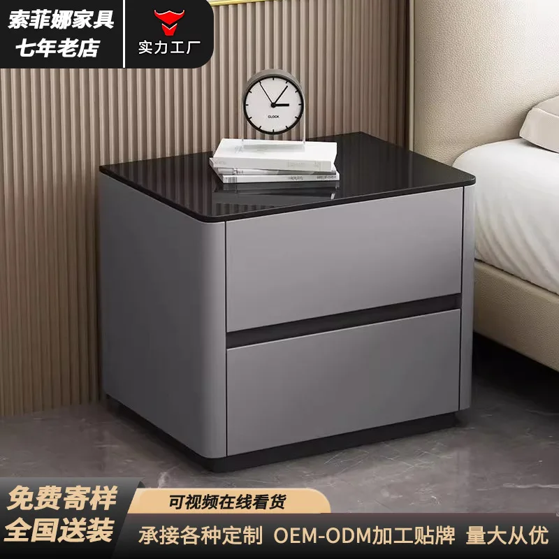 Modern Simple Bedside Table Simple All Solid Wood Light Luxury High-end Bedroom Household Bedside Cabinet Rock Slab Desktop Ca