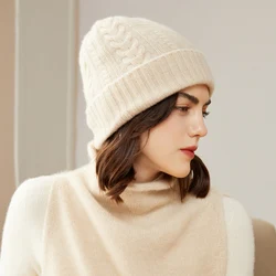 Lady Hooded Hat 100% Goat Cashmere Knitted 3Colors Winter Soft and Keep Warm Hats For Women HG01