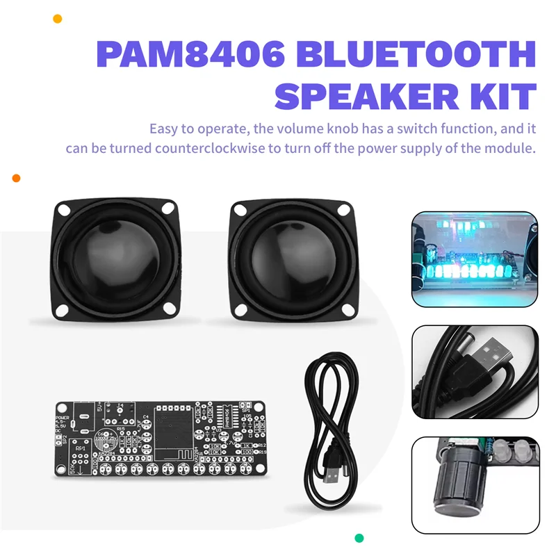 

Exquisite-PAM8406 DIY Bluetooth Speaker Kit Electronic Amplifier Soldering Project USB Stereo Home Speaker Kit