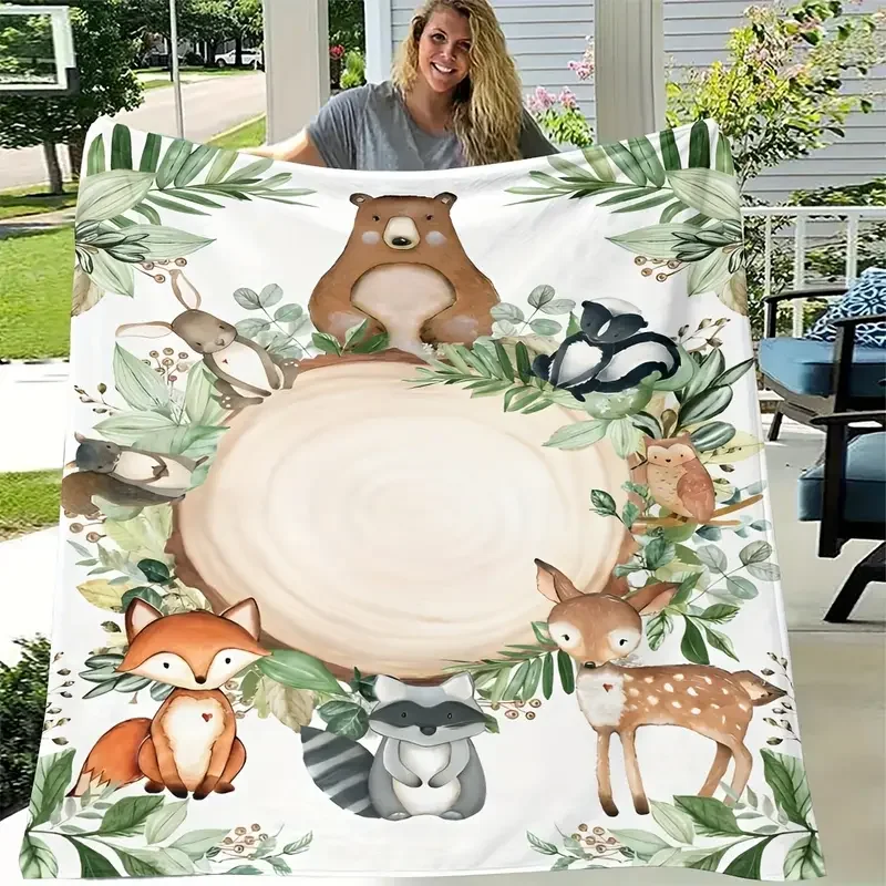 

Фланелевое одеяло Tree Stump с рисунком бурого медведя и лисы — легкое и теплое для дивана, путешествий, кровати — Хэллоуина, Рождества