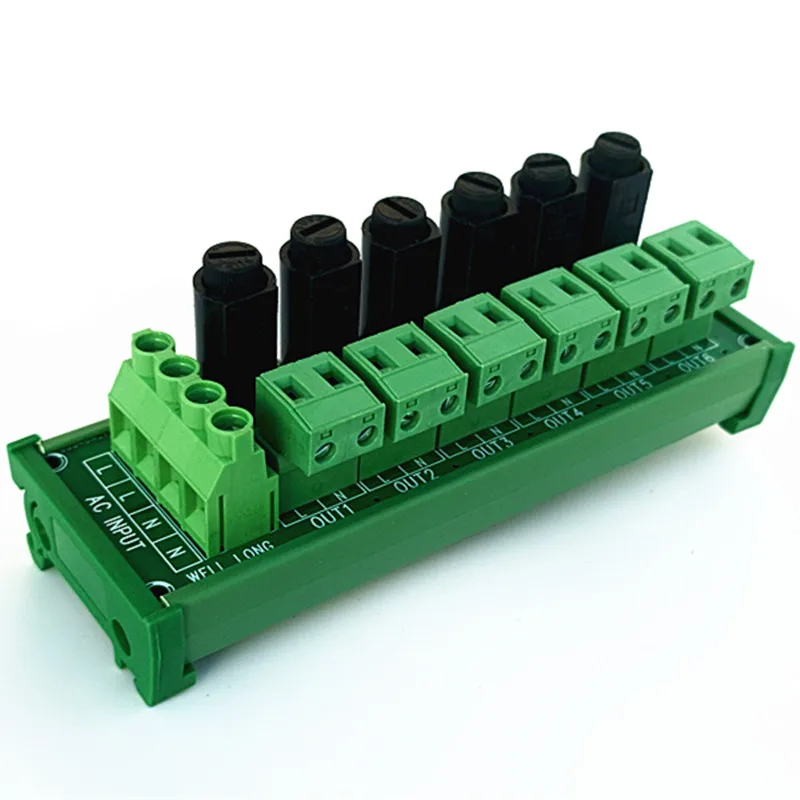 

DIN Rail Mounted 6 Channel Pluggable Terminal Block Distribution Fuse Module AC 24-250V .