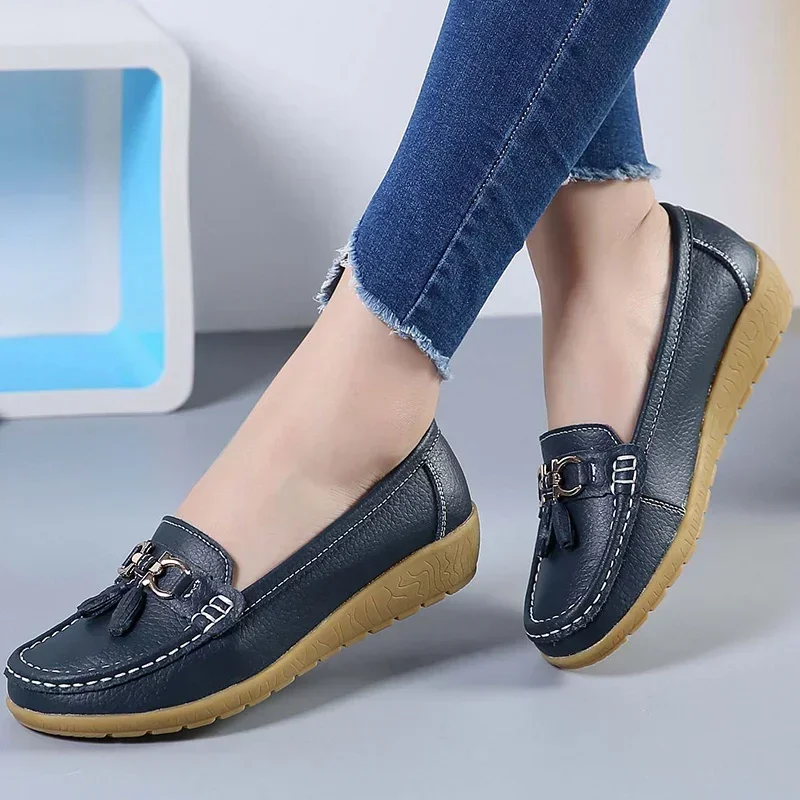 Sepatu Slip On pantofel balet wanita, sneaker kasual mokasin sepatu datar kasual untuk wanita