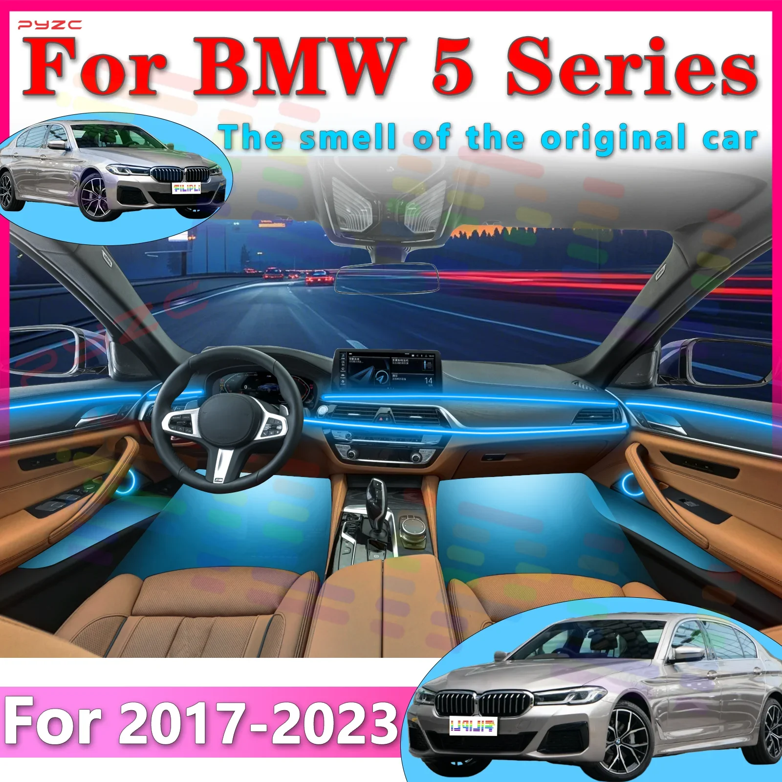 

For BMW 5 Series 7 Interior LED Ambient Light Strip Acrylic 64Color APP - Enabled to Create a Cozy Driving Environment