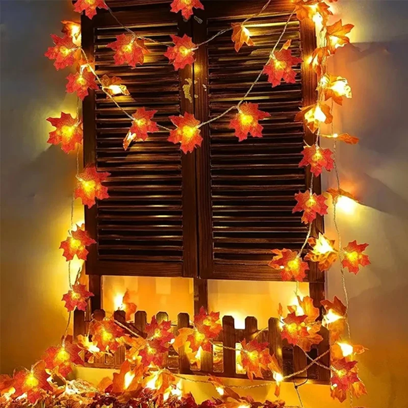 LED Maple Leaf Light String Autumn Artificial Vine  LED Lantern Garland for Halloween Thanksgiving Christmas Decoration