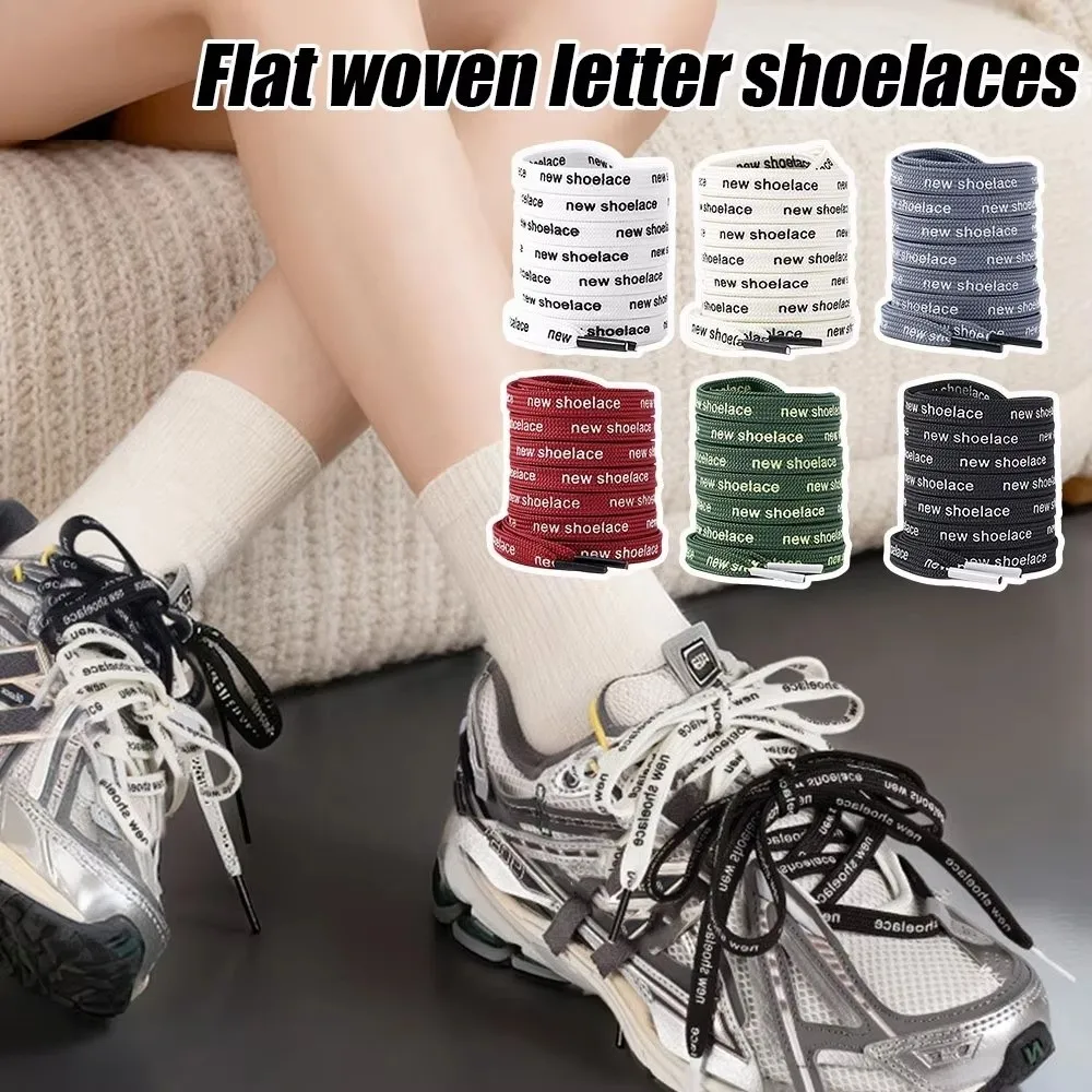 Fashion 9mm Wide Printed Letter Shoelaces Casual Footwear Accessories Flat Shoe laces Double-Side Sneakers Ropes
