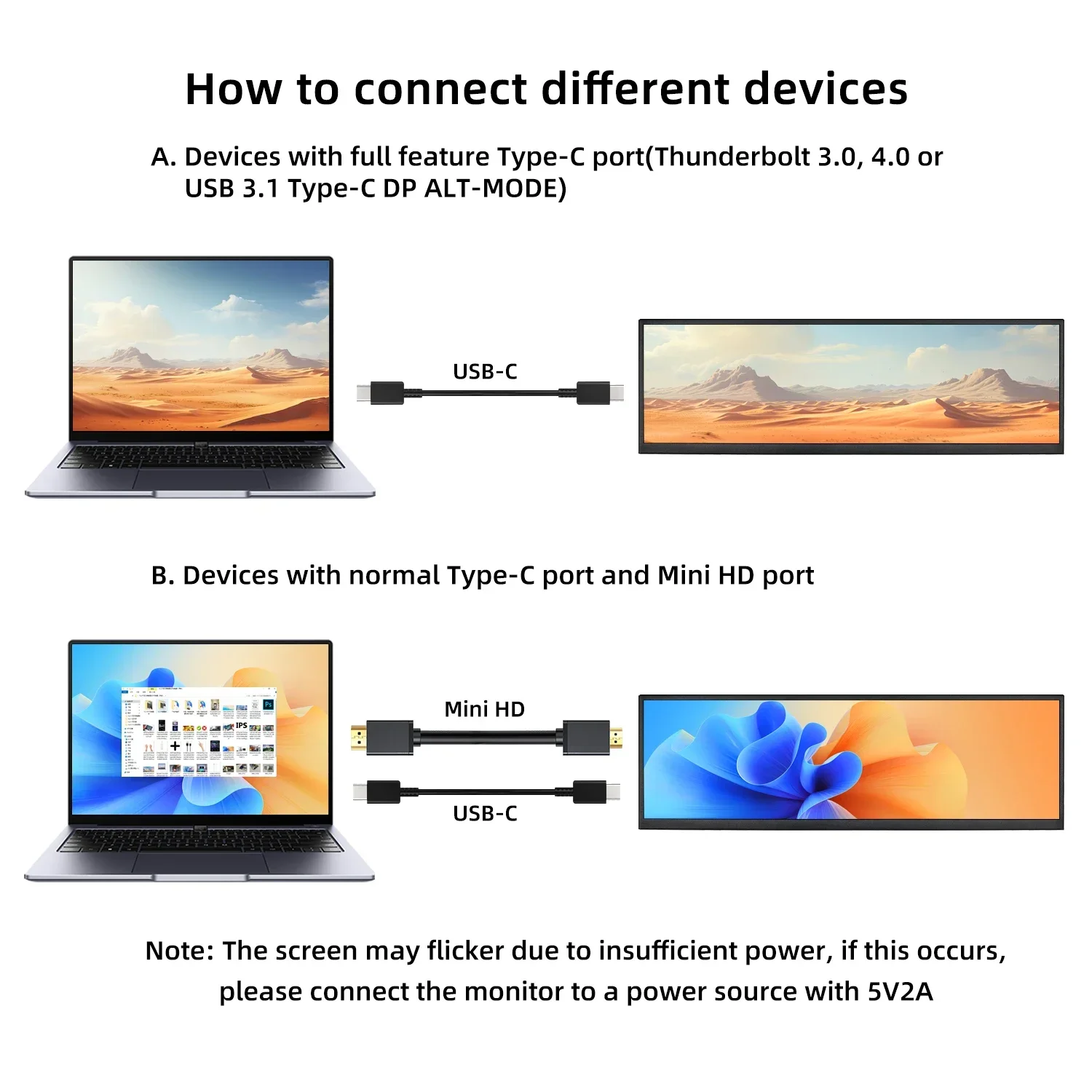 Imagem -03 - Monitor Portátil do Hd-mi Touch Barra Esticada Tela Secundária Auxiliar 123 145 2560x720 pc Portátil Raspberry pi 3