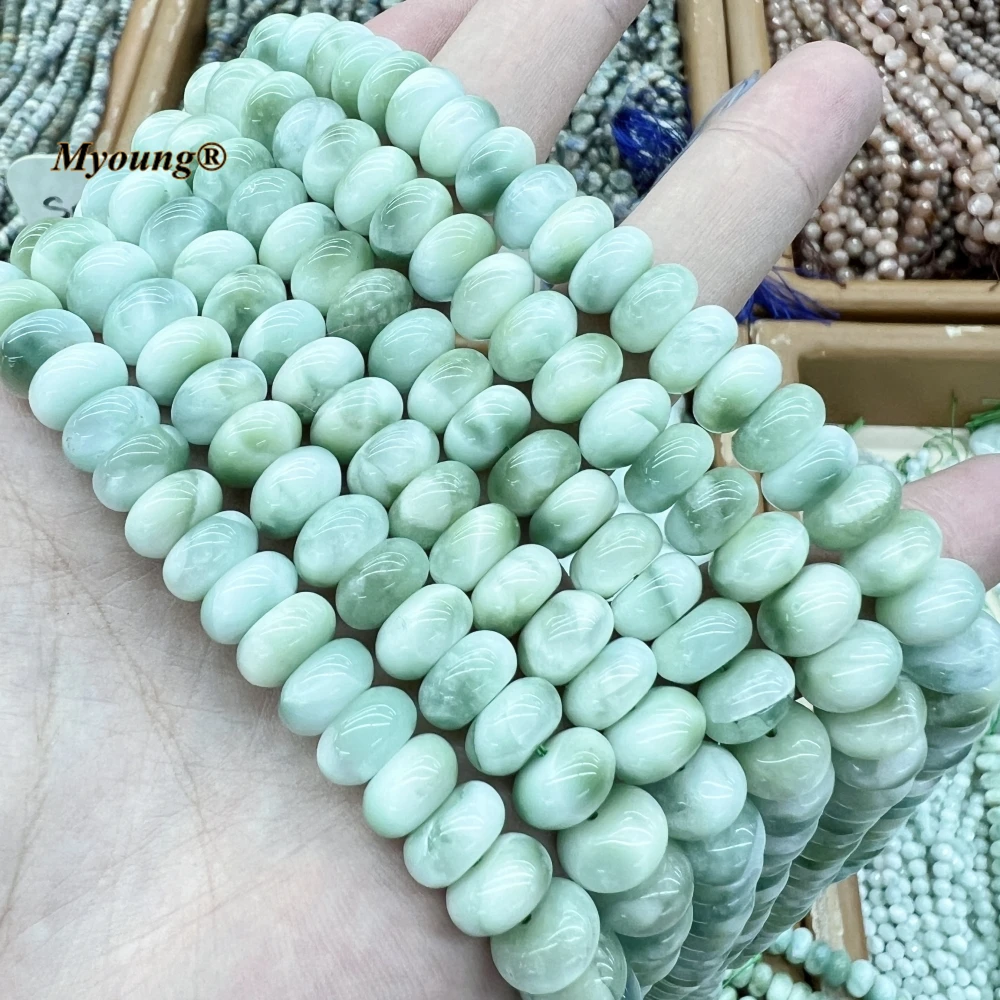 2Strands Natural Green Angelite Stone Rondelle Loose Beads For Jewelry Making Design MY230709