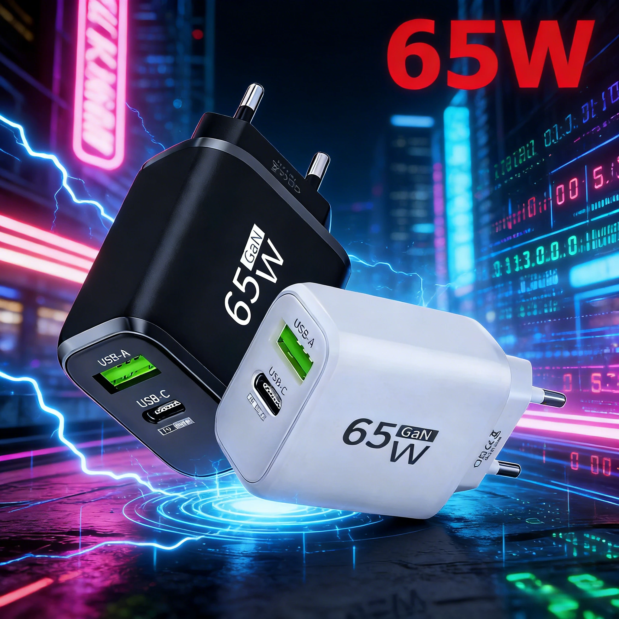 

65W USB C GaN Charger Fast Charging QC3.0 Mobile Phone Chargers with Cables Type C Wall Adapter For iPhone Xiaomi Samsung Huawei