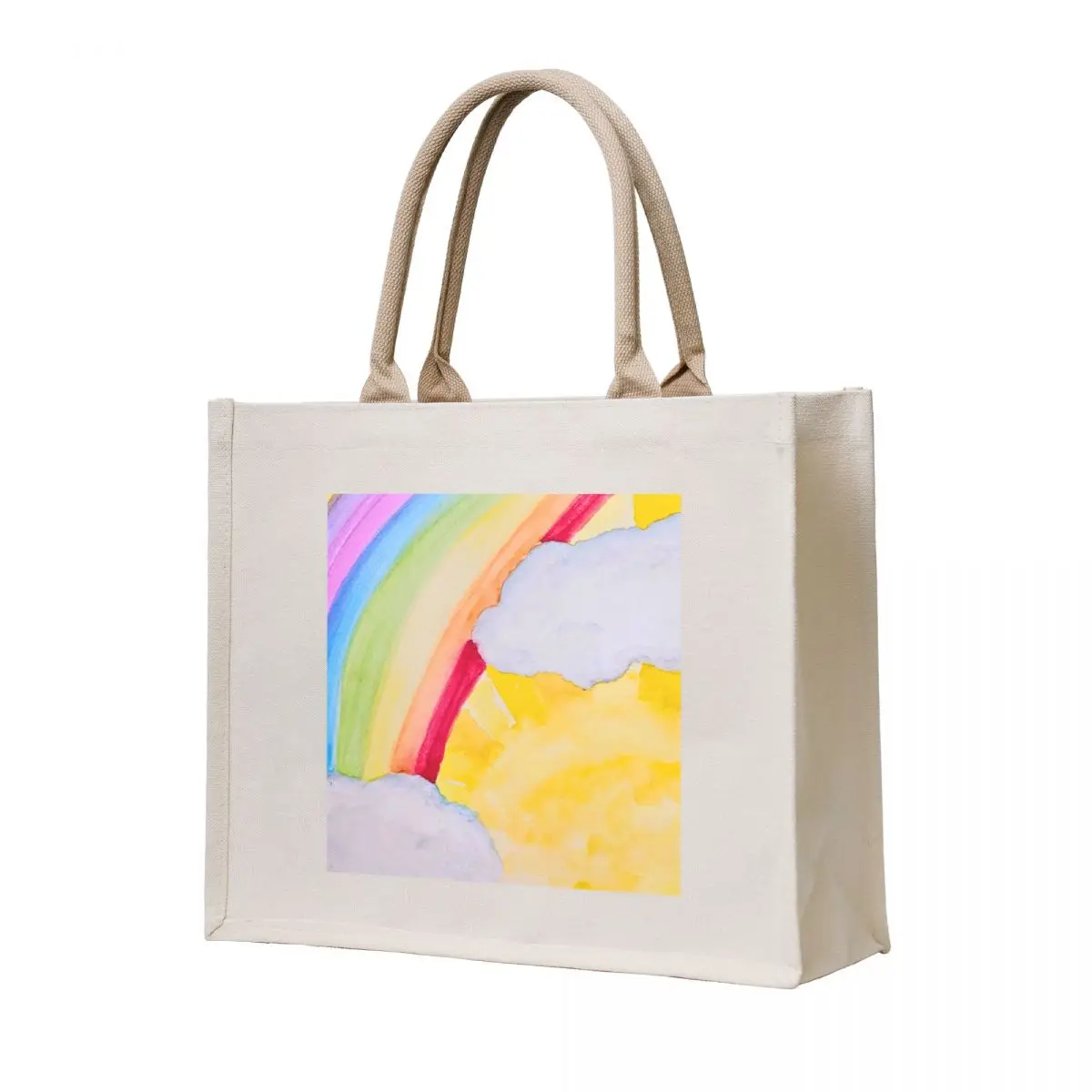 

Under One Sky Cover Art- Sun Rainbow Clouds Watercolor Tote Bag shopping bag bags for women Lady bag