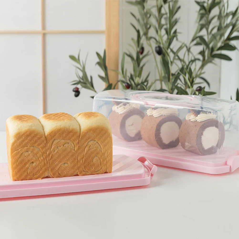 

Portable Plastic Bread Box With Handle For Kitchen Bakery Toast Holder Baking Food Container Bread Storage Container Pink