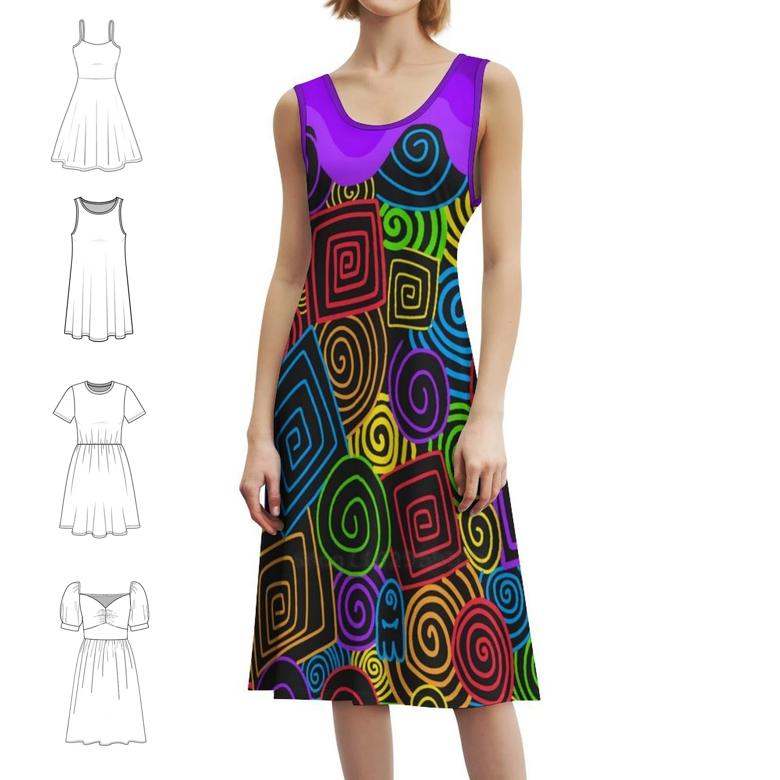 

Raaaaa Sweetheart Neckline Dress Elegant Summer Party Dress For Women Spiral Neon Red Orange Yellow Green Female Clothing