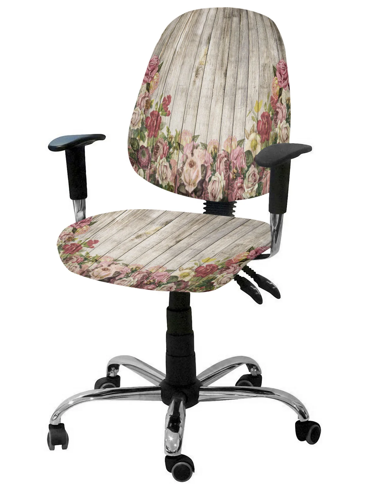 Wood Grain Flower Retro Elastic Armchair Computer Chair Cover Stretch Removable Office Chair Slipcover Split Seat Covers