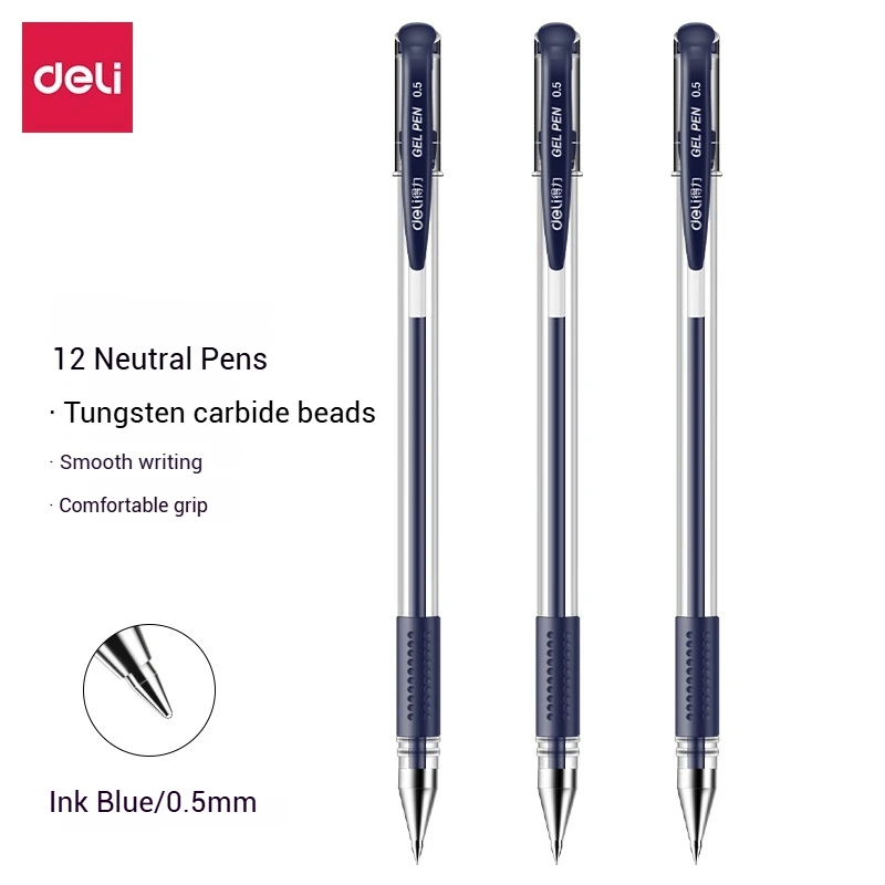 Deli 12 zestaw długopisów żelowych 0.5mm długopis czarny niebieski czerwony kolor atramentu narzędzia do pisania do szkolnych materiałów biurowych — zdjęcie produktu 2