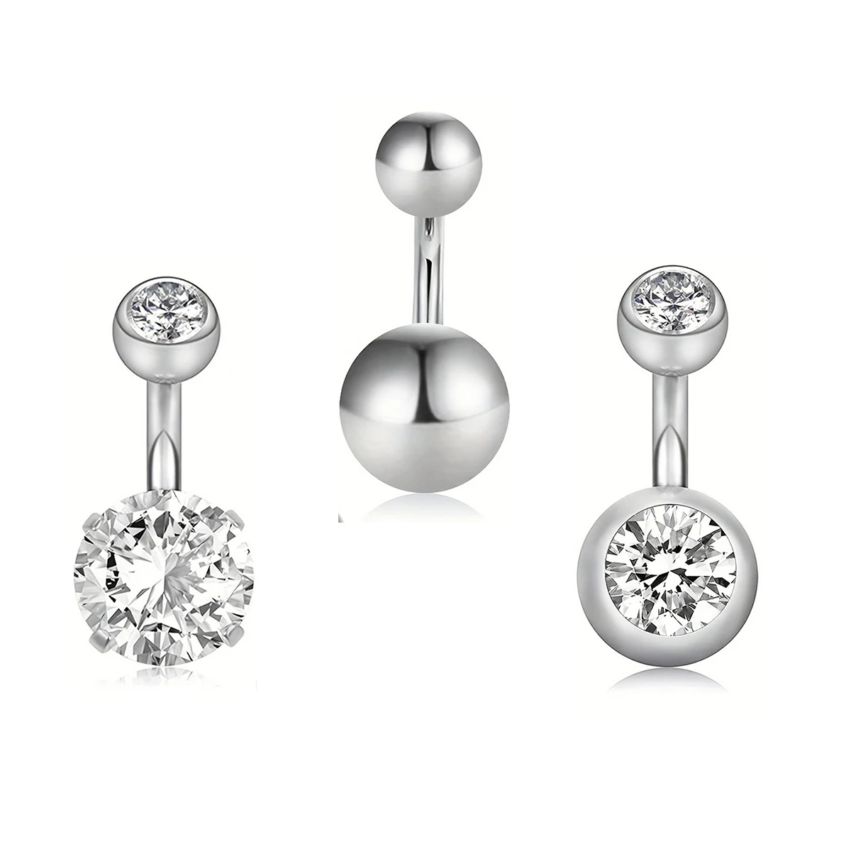 3pcs Short Belly Button Rings, 6mm Bar Length Stainless Steel 14G Small Belly Rings, Navel Piercing Jewelry