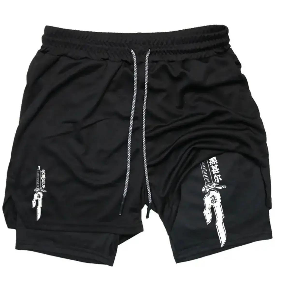 

Мужские черные спортивные шорты в стиле аниме Jujutsu Kaisen Toji Fushiguro с белым принтом катаны и китайским текстом, свободная эластичная талия