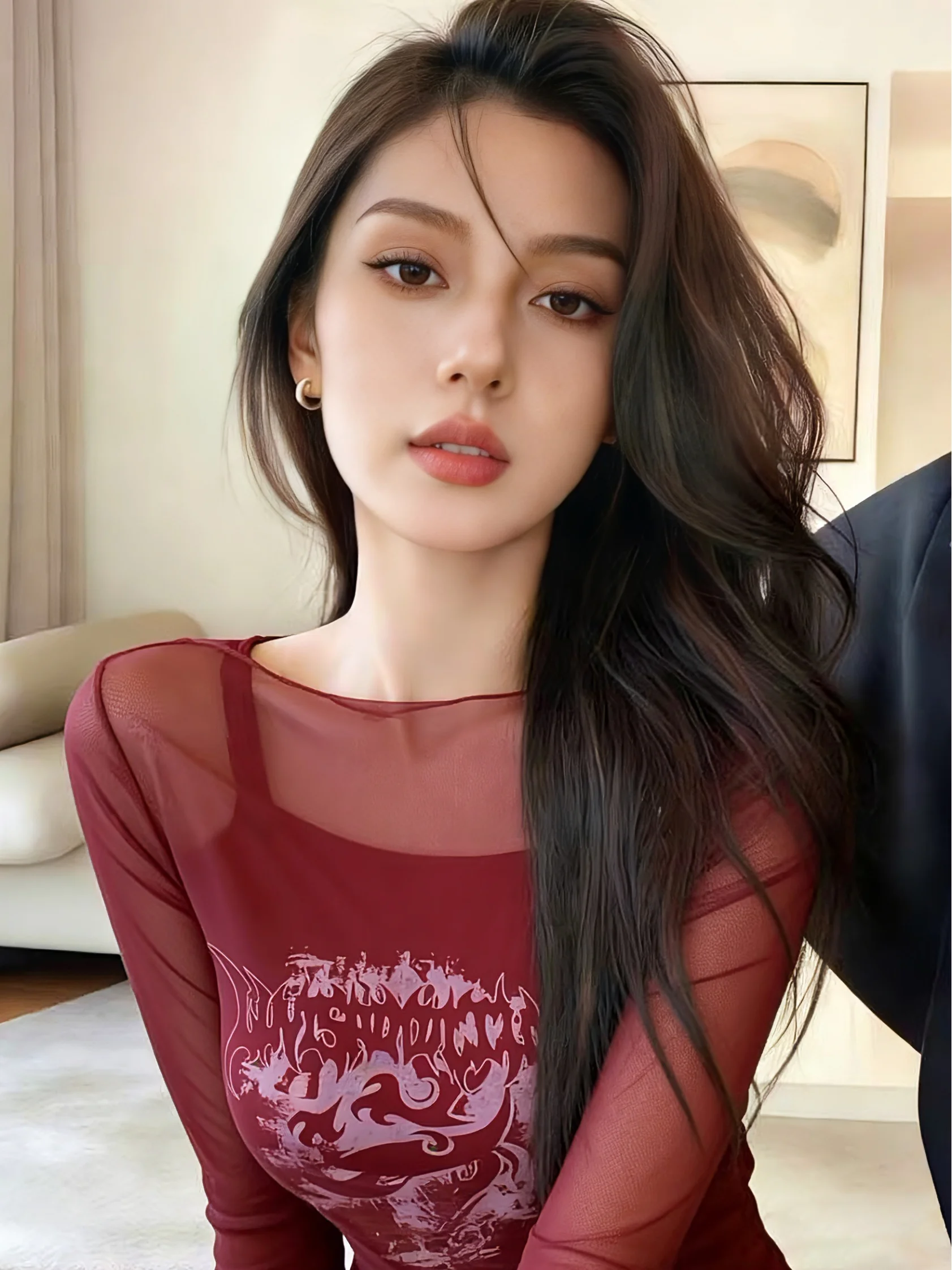 

Pure Desire Self-Preservation Long Sleeve One-Shoulder Mesh T-Shirt Women's Early Spring New Style Slimming Sunshade Cover up...