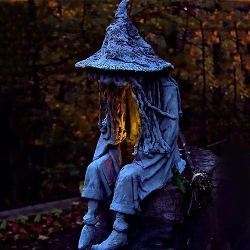 LUDA Witch Ghoul Statues Yard Lamp Sitting Resin Ornaments LED Garden Light For Outdoor Decor Mystery Garden Accessories