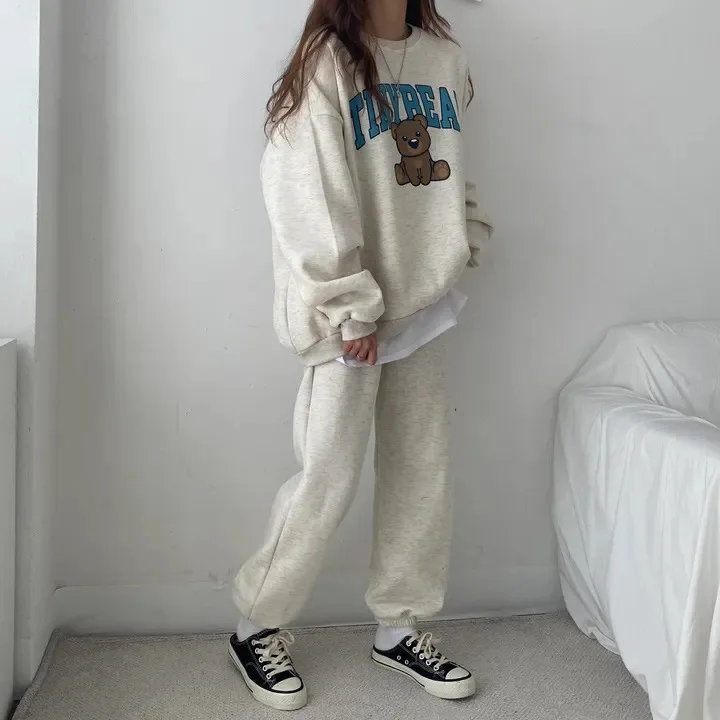 

Thickened Fleece Lined Long Sleeve Long Pants Casual Sports Set for Women Spring Autumn Winter Fashionable Two Piece Outfit