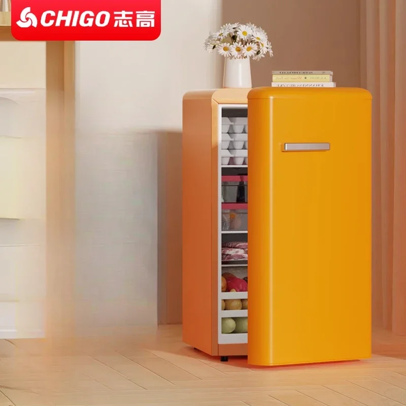 Chigo orange retro single door refrigerator, small medium family kitchen, refrigerator