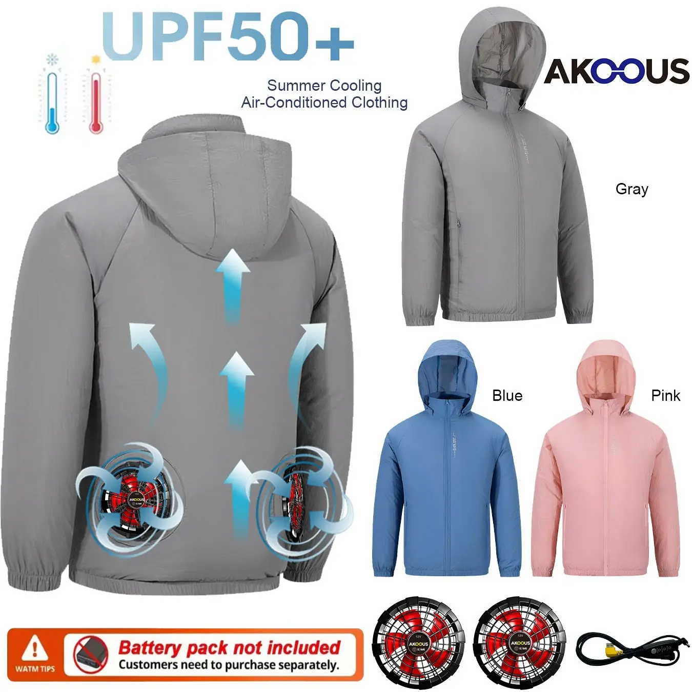

12V/5V USB Summer Fan Cooling Jacket, Unisex Long Sleeve Ultralight UV Protection Air Conditioned Clothes, Outdoor Work Wear
