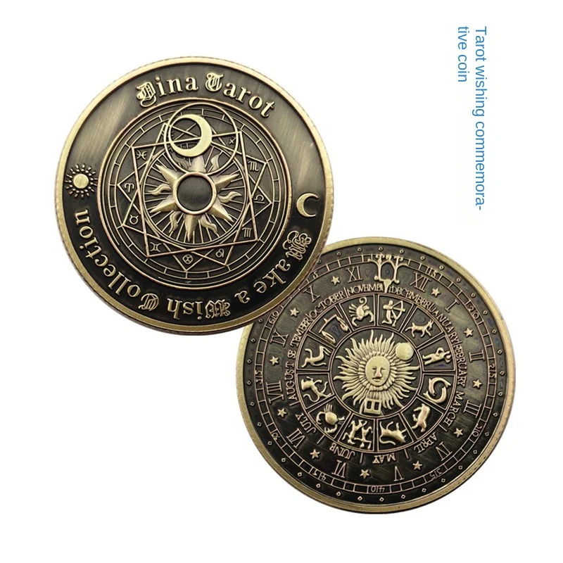 2023 1Pcs Tarot Wish Coin Constellation Commemorative Coin Embossed Coin Handle Playing 30mm Foreign Currency Finger Turn Coin