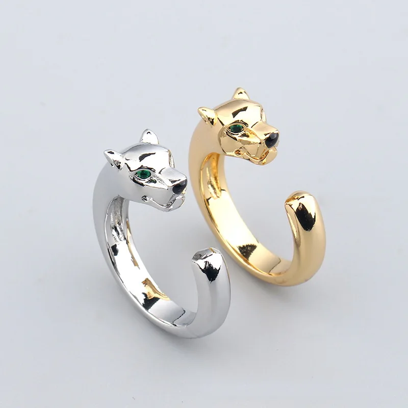 Europe America Fashion Style Men Women Lady Plated Gold Color Inlay Cubic Zircon Green Eyes Leopard Open Ring Bracelet